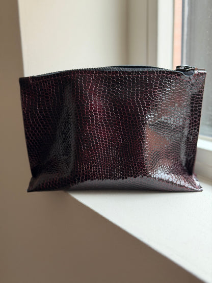 Make-up tas COCO - Mini (S) - Lakleer rood met roggeprint