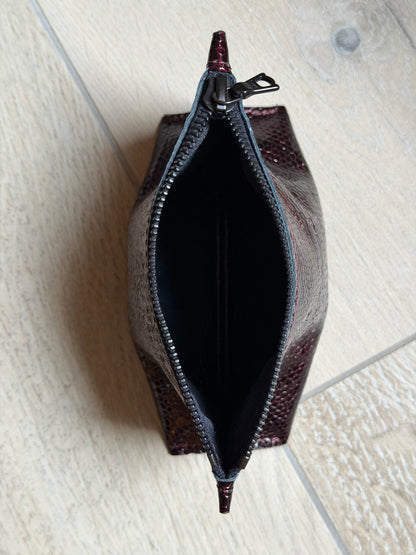 Make-up tas COCO - Mini (S) - Lakleer rood met roggeprint