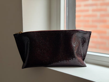 Make-up tas COCO - Midi (M) - Lakleer rood met roggeprint